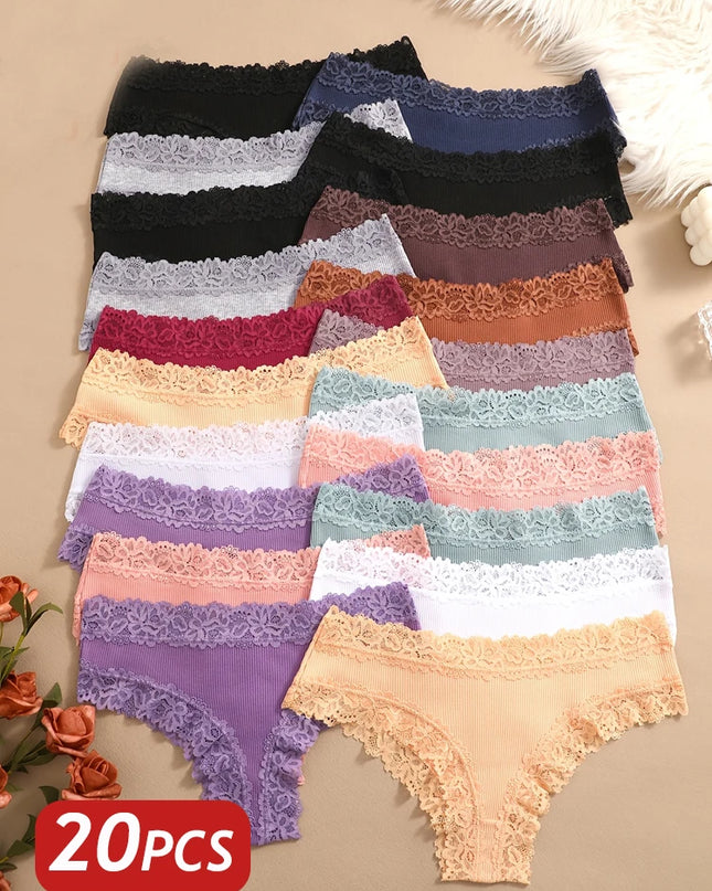 20-Pack Women's Cotton Brazilian Seamless Lace Thongs – Low Rise, Comfortable & Breathable Underwear