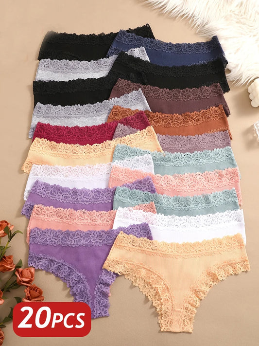 20-Pack Women's Cotton Brazilian Seamless Lace Thongs – Low Rise, Comfortable & Breathable Underwear