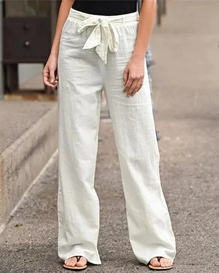 Women's Cotton Linen Loose Straight Pants with Elastic Waist