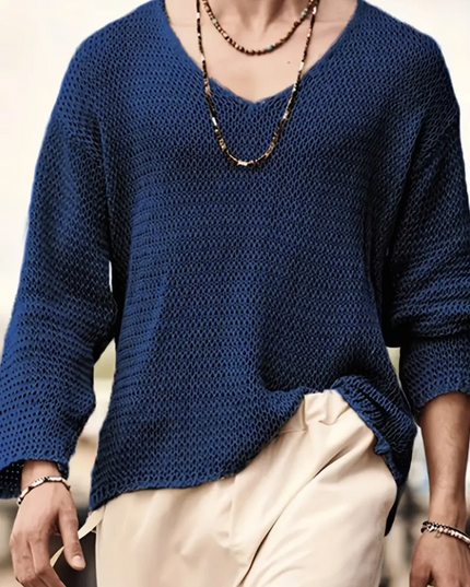 Men's Relaxed Fit V-Neck Long-Sleeve Knit Sweater