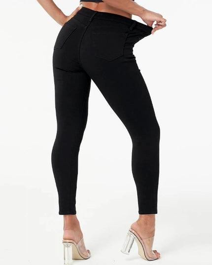 Women's Black High-Waisted Skinny Jeans -  Slim Fit Denim Pencil Pants