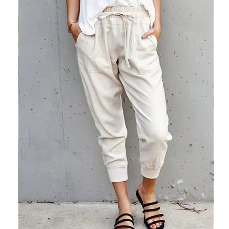 Women's High-Waist Slim-Fit Lace-Up Casual Pants- Various Colors