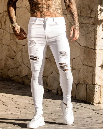 Men's Elastic Skinny Ripped Denim Jeans