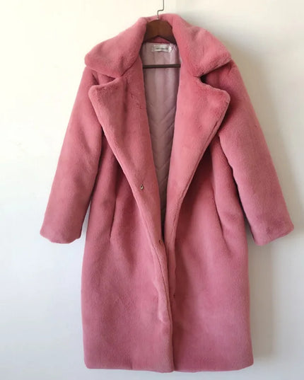 Women's Luxury Long Faux Fur Coat with Loose Lapel - Various Colors