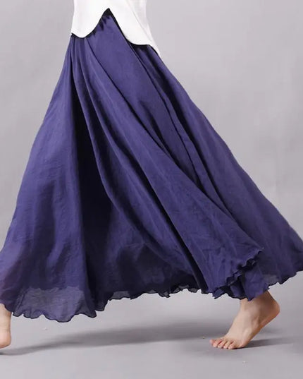 Women's Elegant High-Waisted Linen Maxi Skirt with Elastic Waist