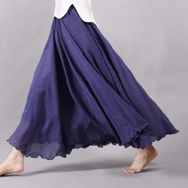 Women's Elegant High-Waisted Linen Maxi Skirt with Elastic Waist