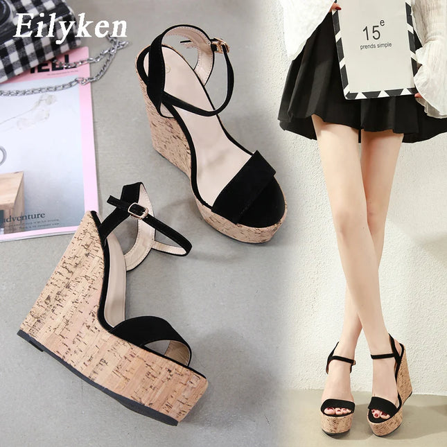 Eilyken Women's Roman Open Toe Platform Wedges with Ankle Buckle Strap High Heels