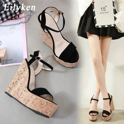 Eilyken Women's Roman Open Toe Platform Wedges with Ankle Buckle Strap High Heels