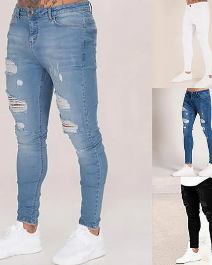 Men's Elastic Skinny Ripped Denim Jeans