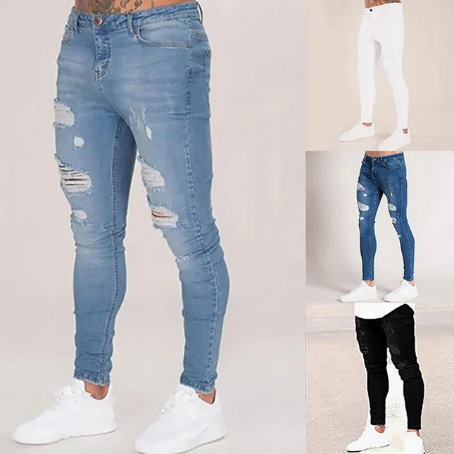 Men's Elastic Skinny Ripped Denim Jeans