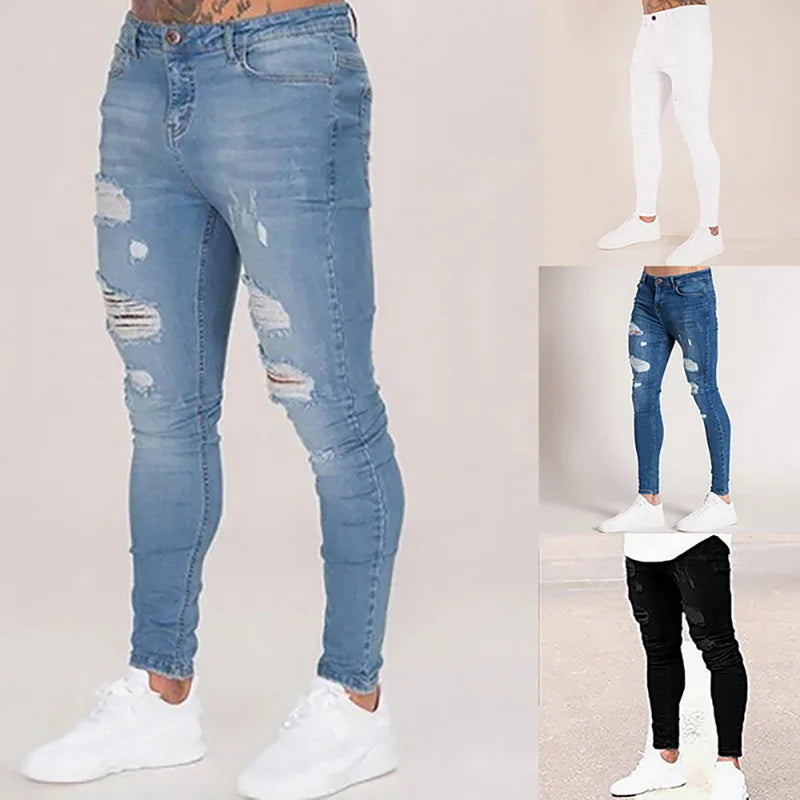 Men's Elastic Skinny Ripped Denim Jeans
