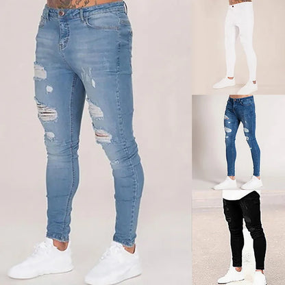 Men's Elastic Skinny Ripped Denim Jeans