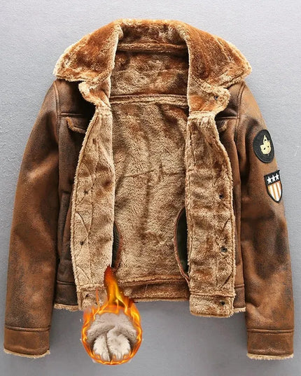 Men's Thick Warm Faux Leather Bomber Jacket