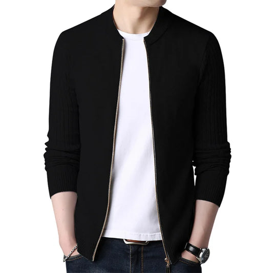 Men's Long Sleeve Knit Zipper Casual Slim Fit Jacket