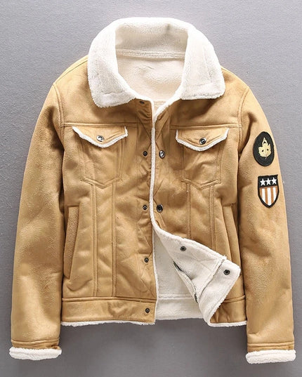 Men's Thick Warm Faux Leather Bomber Jacket