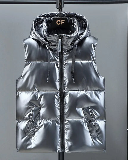 Men's Thickened Waterproof Hooded Vest Jacket with Detachable Hat