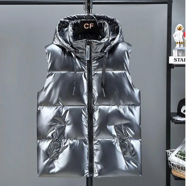 Men's Thickened Waterproof Hooded Vest Jacket with Detachable Hat