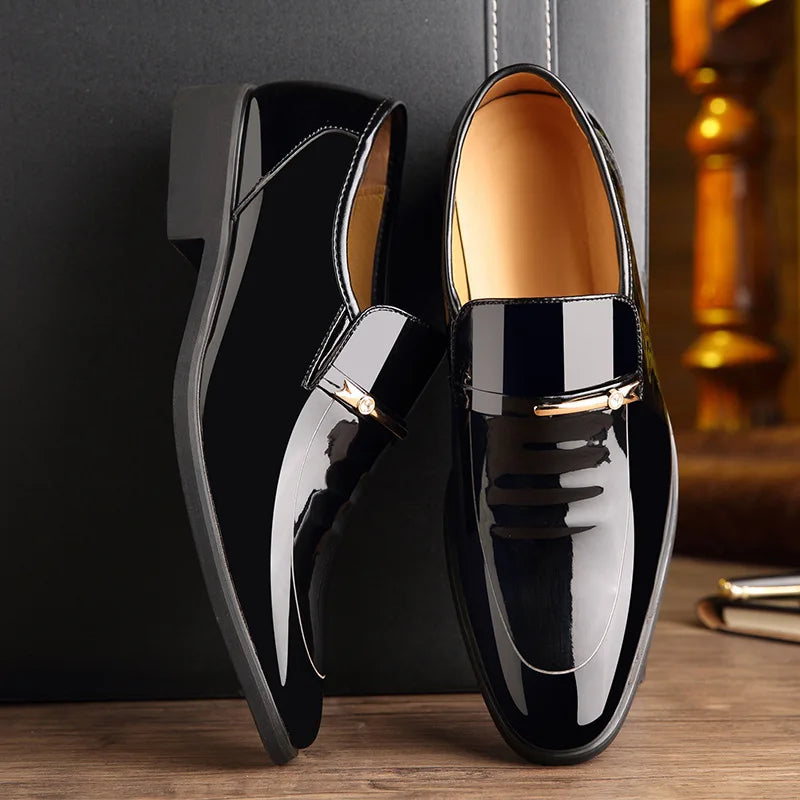 Men's Faux Leather Dress Shoes - Slip-On, Pointed Toe Formal Shoes for Men