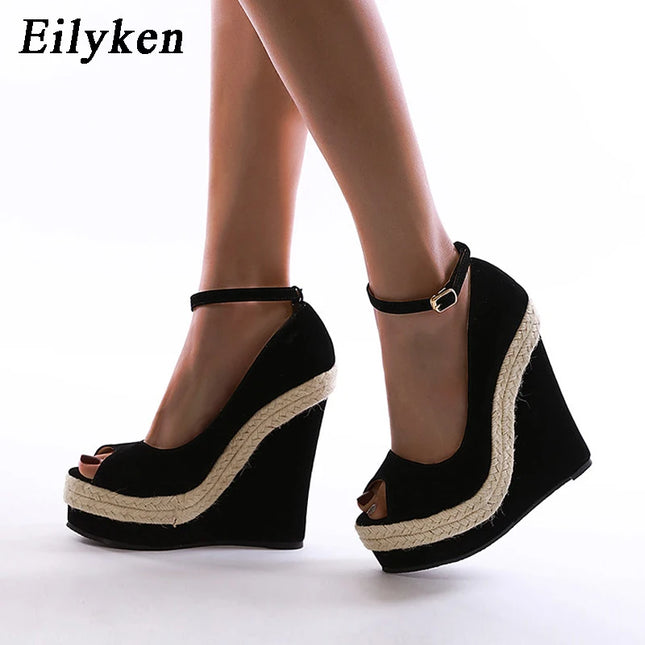 Eilyken Peep Toe Platform Wedges Sandals with Ankle Wrap