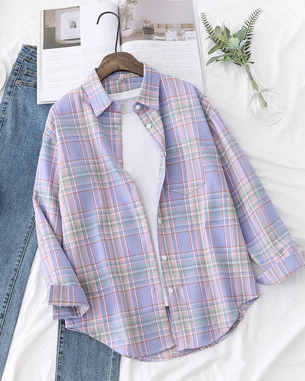 Casual Women's Plaid Shirt - Loose Fit Checkered Top