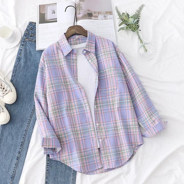 Casual Women's Plaid Shirt - Loose Fit Checkered Top