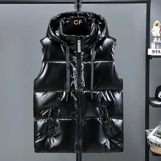 Men's Thickened Waterproof Hooded Vest Jacket with Detachable Hat