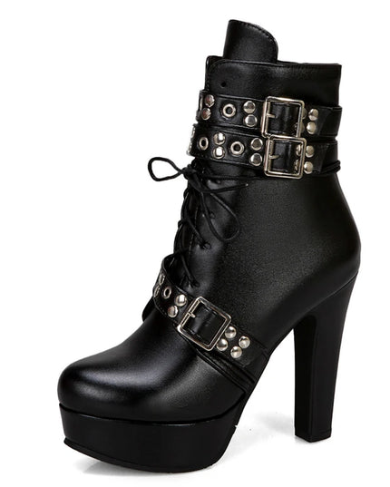 Women's Lace-Up Platform Ankle Boots with High Heels