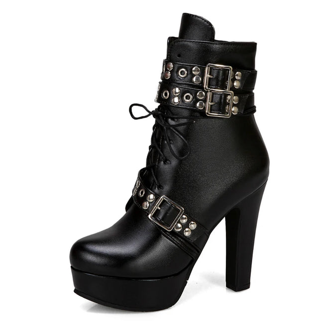 Women's Lace-Up Platform Ankle Boots with High Heels