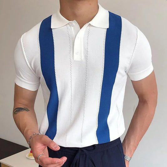 Men's Casual Knitted Polo Shirt with Lapel and Button Closure