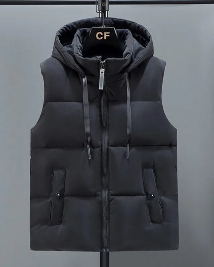Men's Thickened Waterproof Hooded Vest Jacket with Detachable Hat