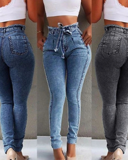Women’s High-Waisted Stretch Skinny Jeans with Belt