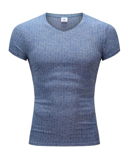 Men's V/O-Neck Short Sleeve T-Shirt - Slim Fit, Knitted, Perfect for Fitness