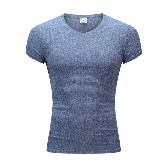 Men's V/O-Neck Short Sleeve T-Shirt - Slim Fit, Knitted, Perfect for Fitness