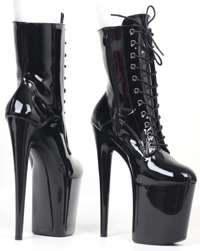 Womens Extreme High Heels Platform Boots Lace Up- 20cm Lift