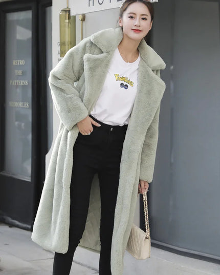 Women's Luxury Long Faux Fur Coat with Loose Lapel - Various Colors