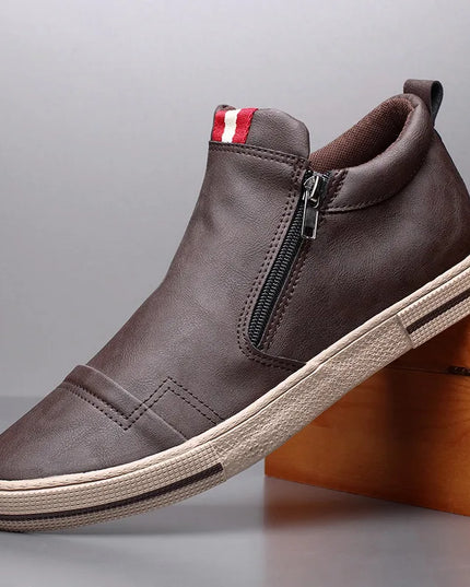 Men's Slip-On Sneakers with Side Zipper – Flat Casual Shoes for Men