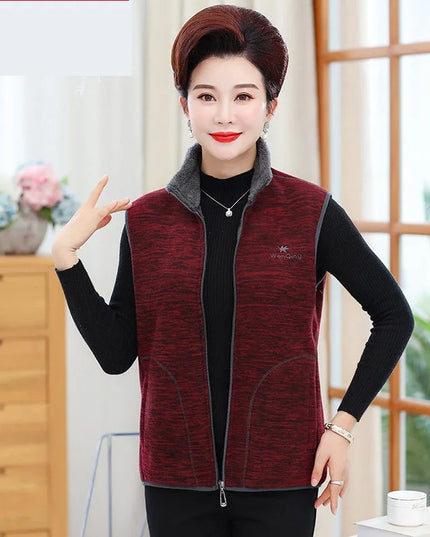 Women Polar Fleece Fabric Vest Large Sleeveless Zipper Jacket