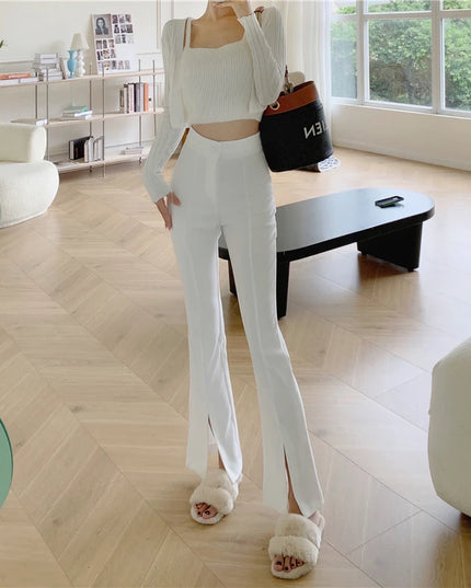 Women's High Waist Slim Fit Micro-Flared Pants - Casual Wide Leg with Split Design