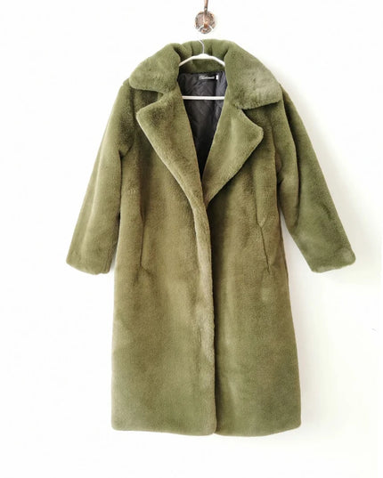 Women's Luxury Long Faux Fur Coat with Loose Lapel - Various Colors