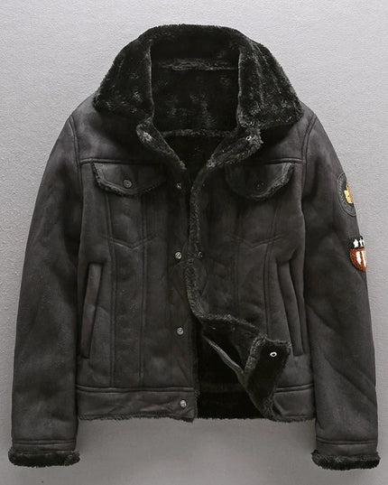 Men's Thick Warm Faux Leather Bomber Jacket