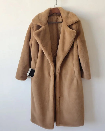 Women's Luxury Long Faux Fur Coat with Loose Lapel - Various Colors