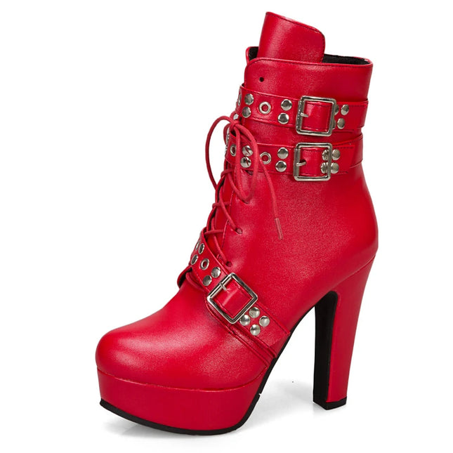 Women's Lace-Up Platform Ankle Boots with High Heels