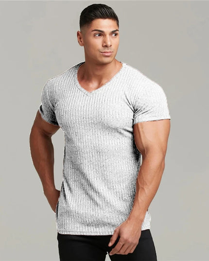 Men's V/O-Neck Short Sleeve T-Shirt - Slim Fit, Knitted, Perfect for Fitness