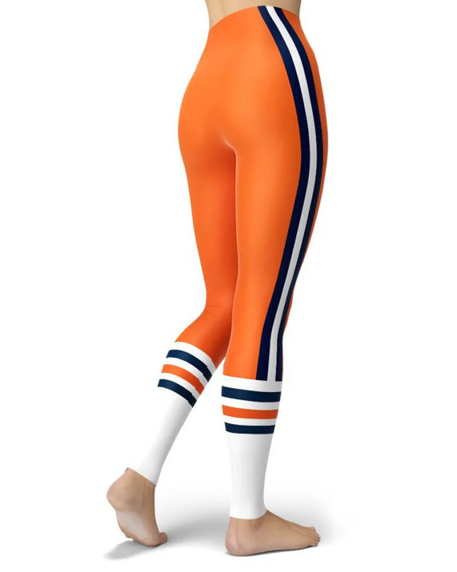 Women’s Striped High-Waist Skinny Leggings with Elastic Waist