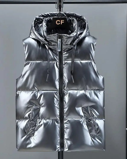Men's Thickened Waterproof Hooded Vest Jacket with Detachable Hat