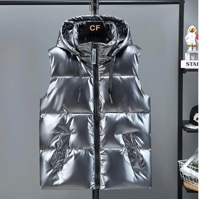 Men's Thickened Waterproof Hooded Vest Jacket with Detachable Hat