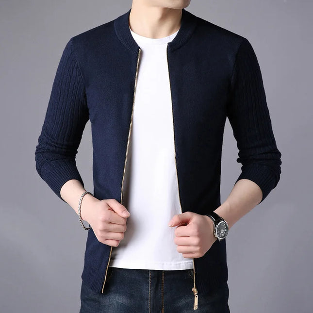 Men's Long Sleeve Knit Zipper Casual Slim Fit Jacket