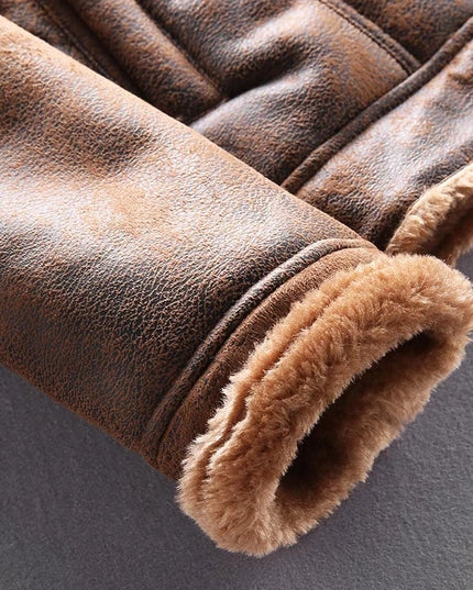 Men's Thick Warm Faux Leather Bomber Jacket