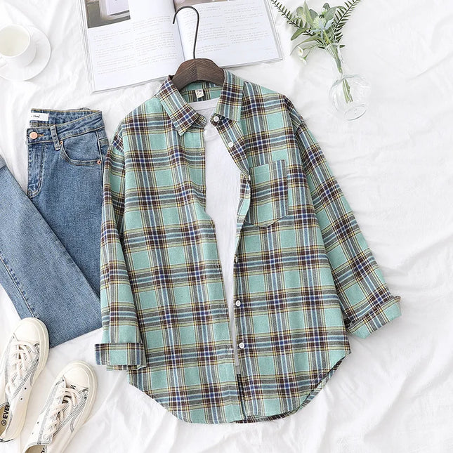 Casual Women's Plaid Shirt - Loose Fit Checkered Top
