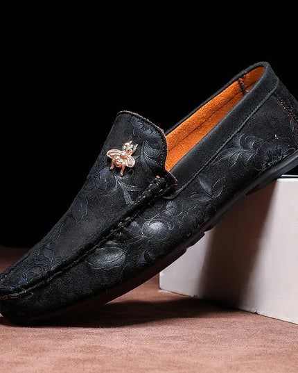 Men's Flower-Printed Faux Leather Slip-On Loafers - Stylish and Comfortable Men's Shoes
